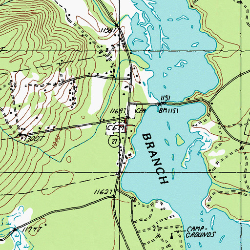 Topographic Map of Flagstaff Cemetery, ME