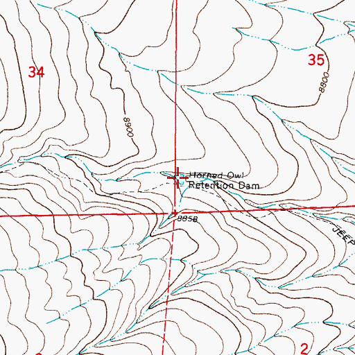 Topographic Map of Horned Owl Retention Dam, CO
