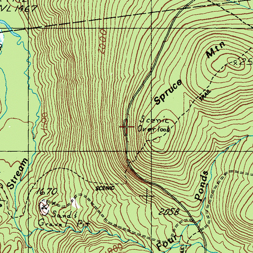 Topographic Map of Height of Land Scenic Overlook, ME