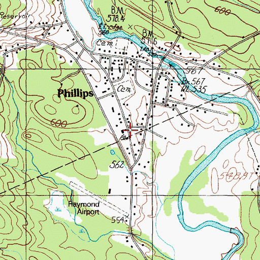 Topographic Map of Phillips Post Office, ME