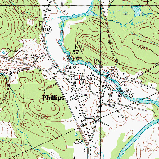 Topographic Map of Phillips Public Library, ME