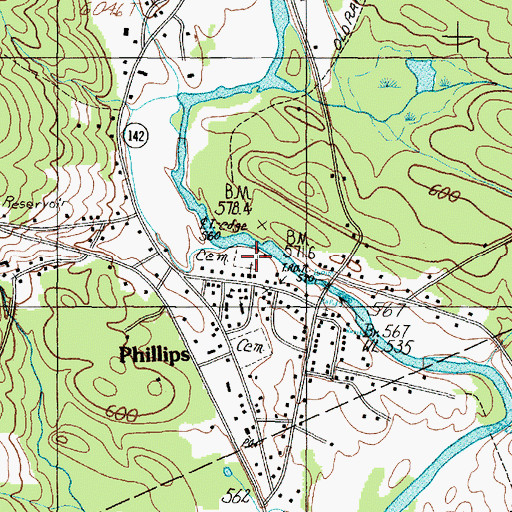 Topographic Map of Riverside Cemetery, ME
