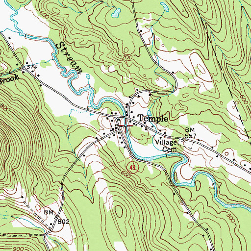 Topographic Map of Temple Post Office, ME