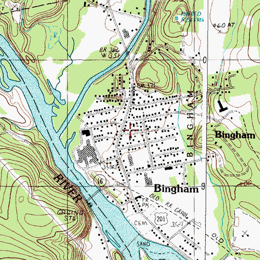 Topographic Map of Bingham Post Office, ME