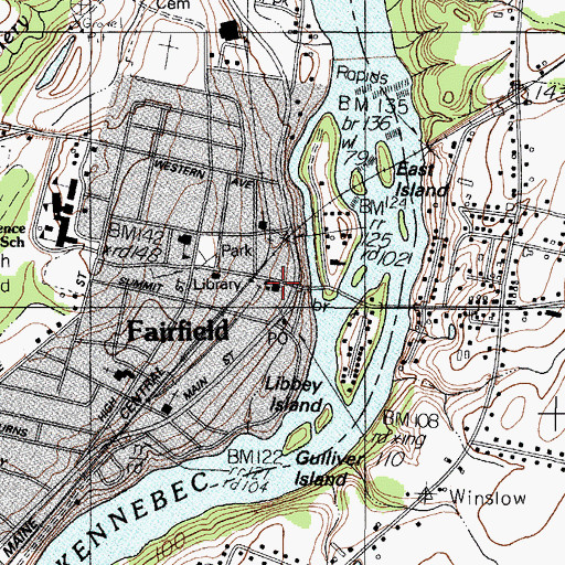 Topographic Map of Fairfield Municipal Building, ME