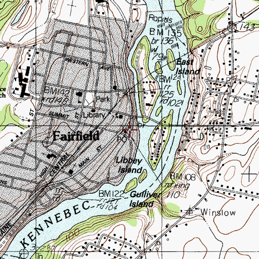 Topographic Map of Fairfield Post Office (historical), ME