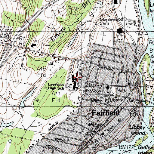 Topographic Map of Lawrence High School, ME