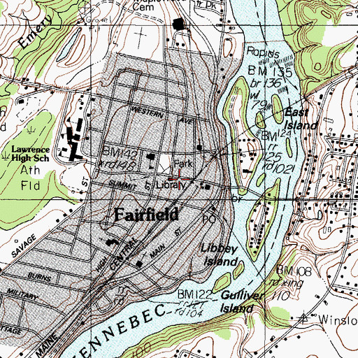 Topographic Map of Lawrence Public Library, ME