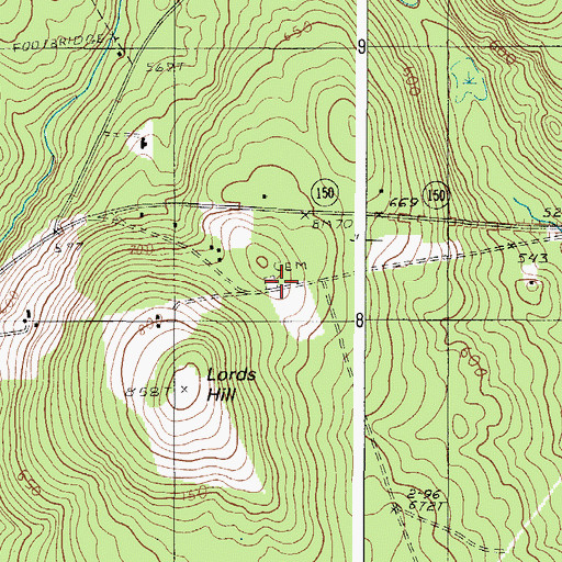 Topographic Map of Lords Hill Cemetery, ME