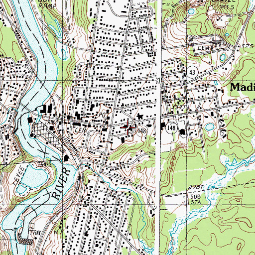 Topographic Map of Saint Sebastian Catholic Church, ME