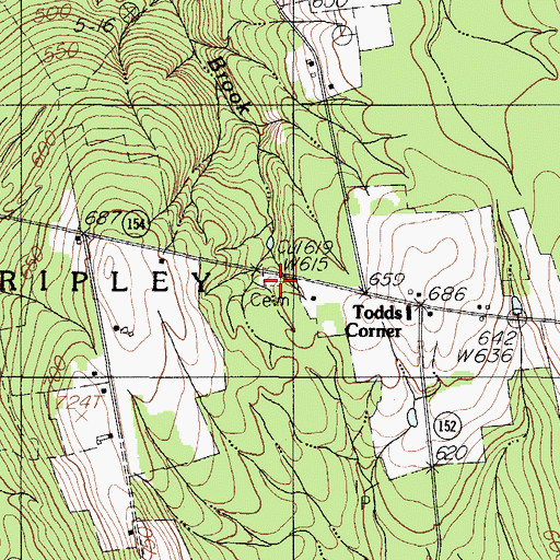 Topographic Map of West Ripley Cemetery, ME