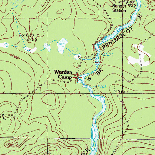 Topographic Map of Warden Camp, ME