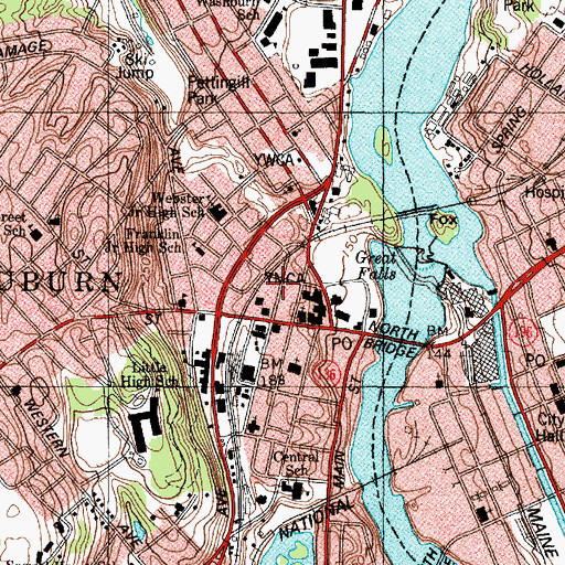 Topographic Map of Auburn Municipal Building, ME