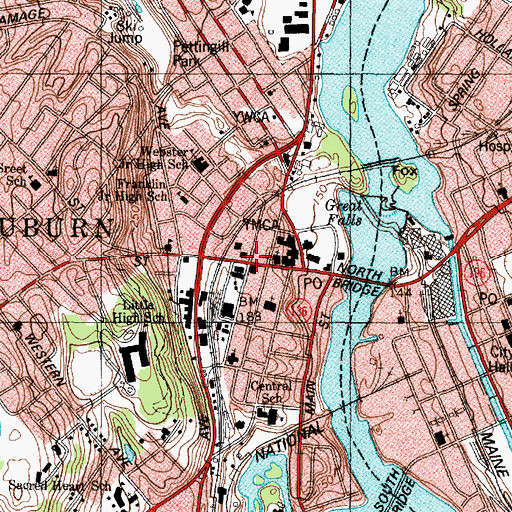 Topographic Map of Auburn Public Library, ME