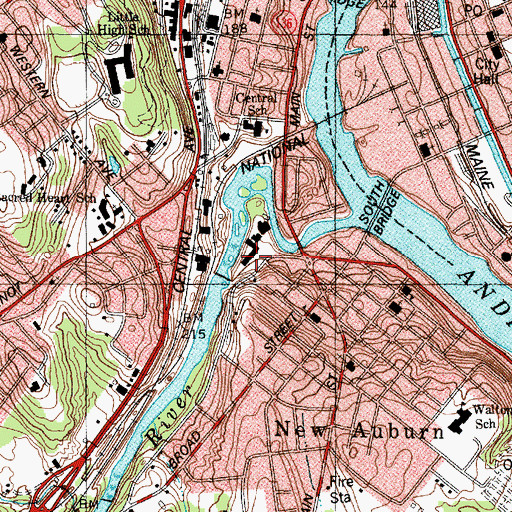 Topographic Map of Barker Mill, ME