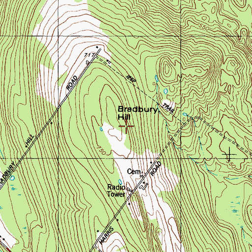 Topographic Map of Bradbury Hill, ME