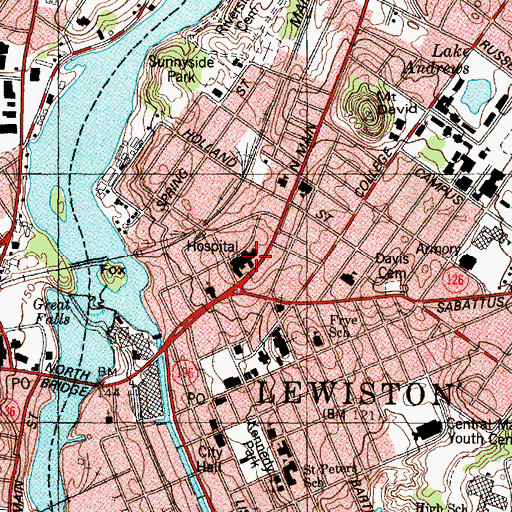 Topographic Map of Central Maine Medical Center, ME