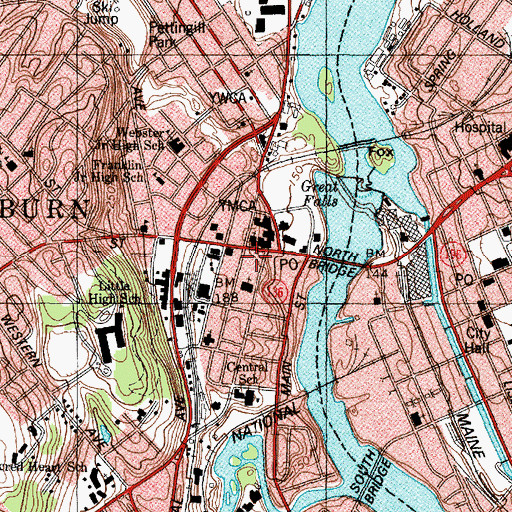 Topographic Map of Court Street Baptist Church, ME