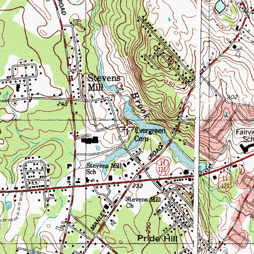 Topographic Map of Evergreen Cemetery, ME