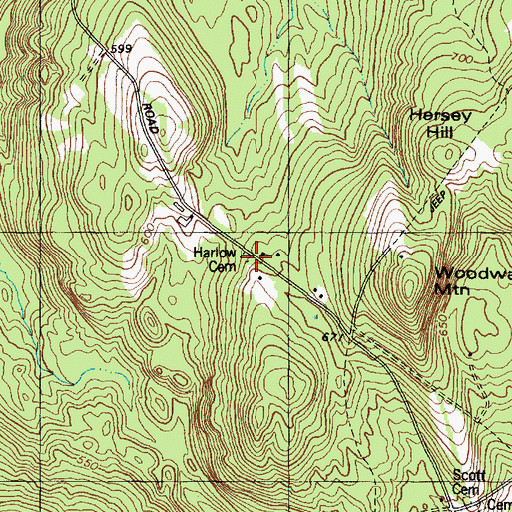 Topographic Map of Harlow Cemetery, ME