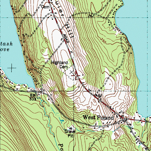 Topographic Map of Highland Cemetery, ME