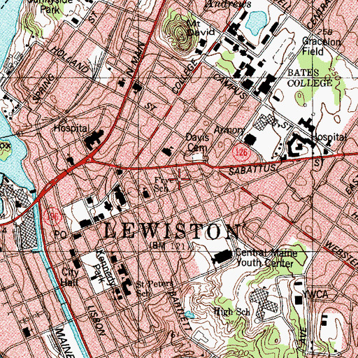 Topographic Map of Lewiston Church of the Brethren, ME