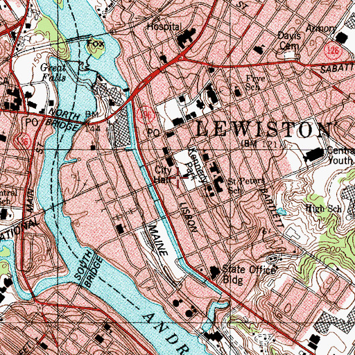Topographic Map of Lewiston City Hall, ME