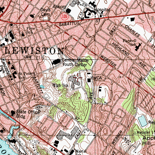 Topographic Map of Lewiston High School, ME