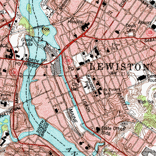 Topographic Map of Lewiston Public Library, ME