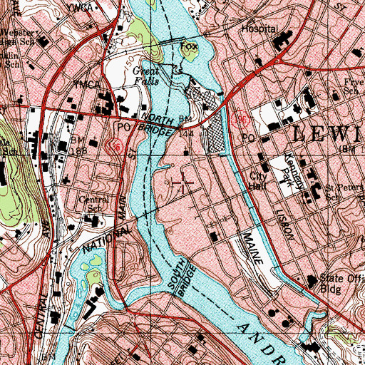 Topographic Map of Lewiston-Auburn Railroad Park, ME