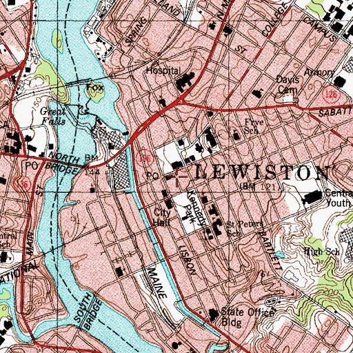 Topographic Map of Lewiston Post Office, ME