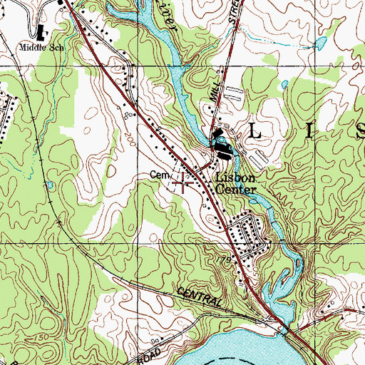 Topographic Map of Lisbon Center Cemetery, ME