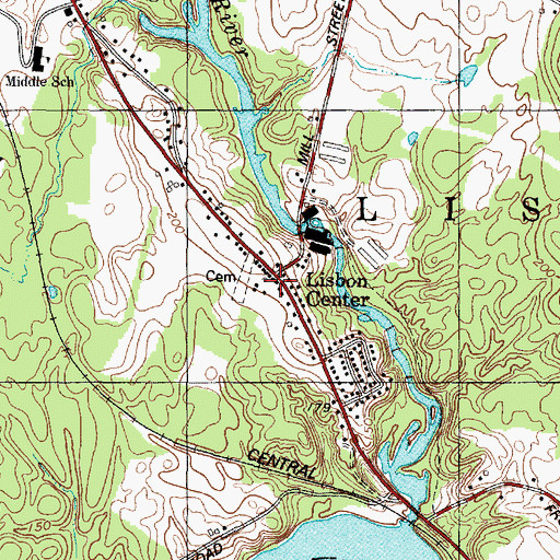 Topographic Map of Lisbon Center Post Office, ME