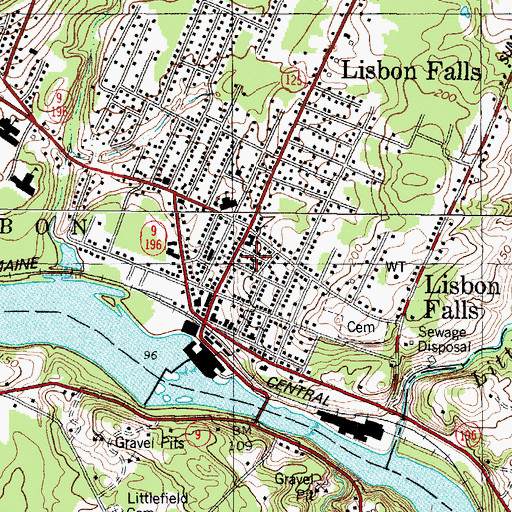 Topographic Map of Lisbon Free Baptist Church, ME