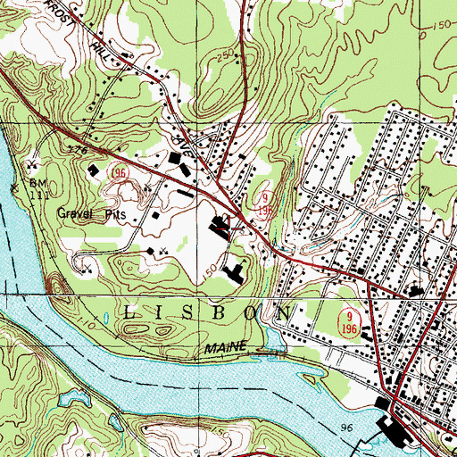 Topographic Map of Lisbon High School, ME
