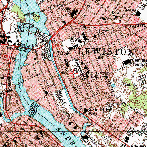 Topographic Map of Lower Lisbon Street Historic District, ME