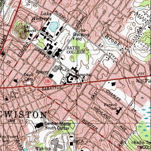Topographic Map of Saint Mary Regional Medical Center, ME