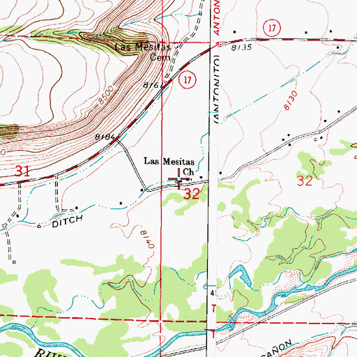 Topographic Map of Las Mesitas Church, CO