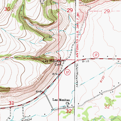 Topographic Map of Las Mesitas Cemetery, CO