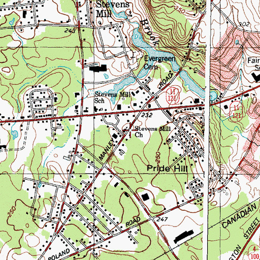 Topographic Map of Stevens Mill Church, ME