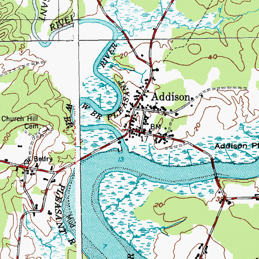 Topographic Map of Addison Post Office, ME