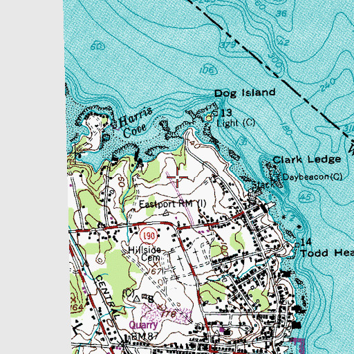 Topographic Map of Bayside Cemetery, ME
