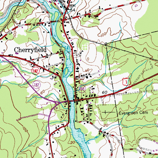 Topographic Map of Cherryfield Public Library, ME