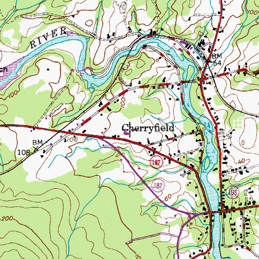 Topographic Map of Cherryfield Elementary School, ME
