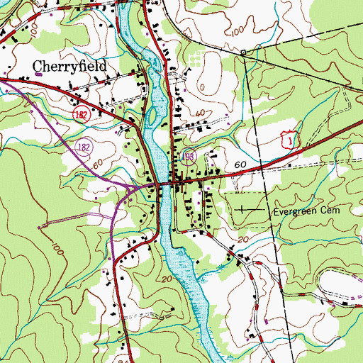 Topographic Map of Cherryfield Historic District, ME