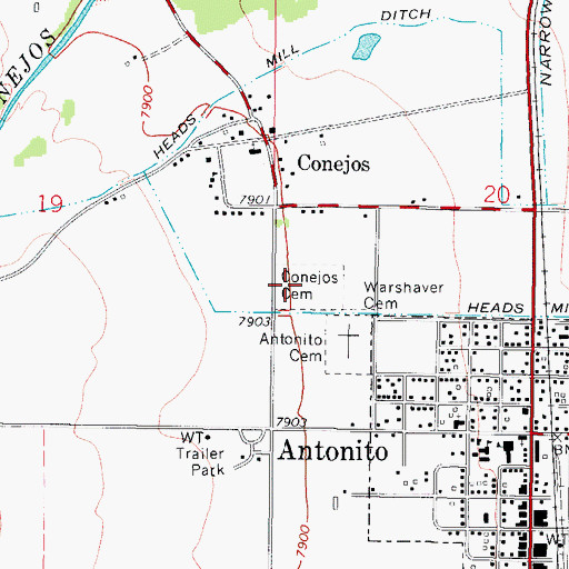 Topographic Map of Conejos Cemetery, CO