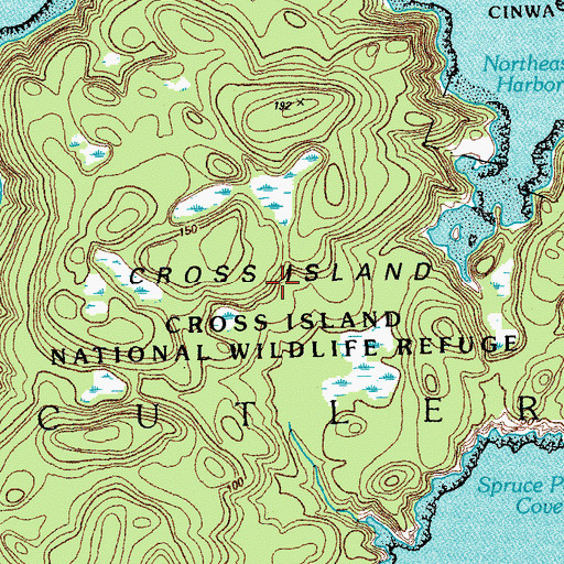 Topographic Map of Cross Island National Wildlife Refuge, ME