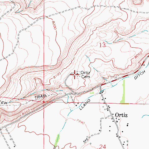 Topographic Map of Ortiz Cemetery, CO