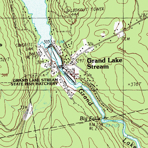 Topographic Map of Grand Lake Stream State Fish Hatchery, ME