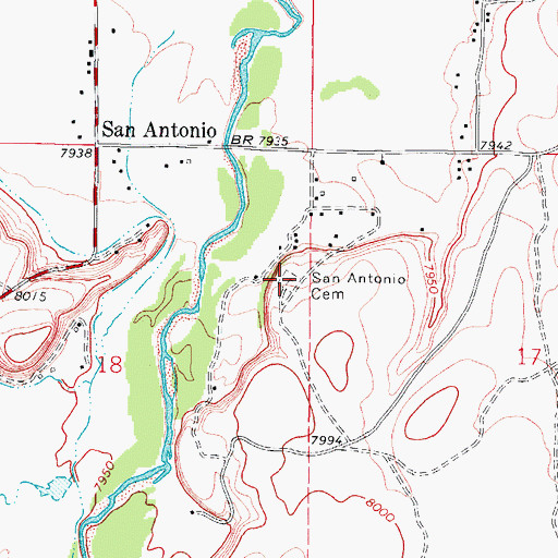 Topographic Map of San Antonio Cemetery, CO